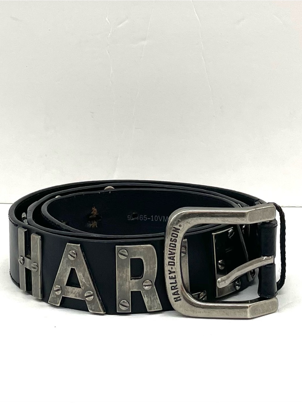 Harley-Davidson Black Leather Belt with Branded Silver Metal SZ 42